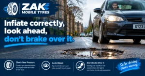 Tyre sealant kit showing small tread punctures as suitable for temporary repair and major tyre damage as unsuitable