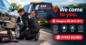 Mobile tyre fitter providing roadside tyre assistance in Glasgow